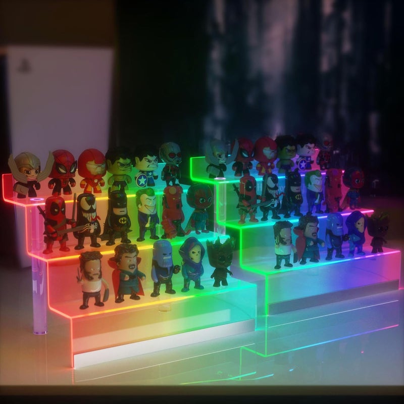 Golener 12” Acrylic Display Organizer with LED Light - 3 Tier Perfume Stand and Display Step Shelves Holder, Cologne Organizer for Men, Figures Stand, Porta Perfumes Para Tocador, Clear Riser, 2 Pack Stands - Image 4